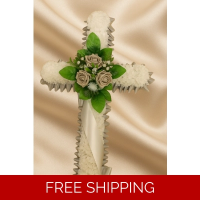 Silver Cross Funeral Tribute – Artificial Floral Arrangement